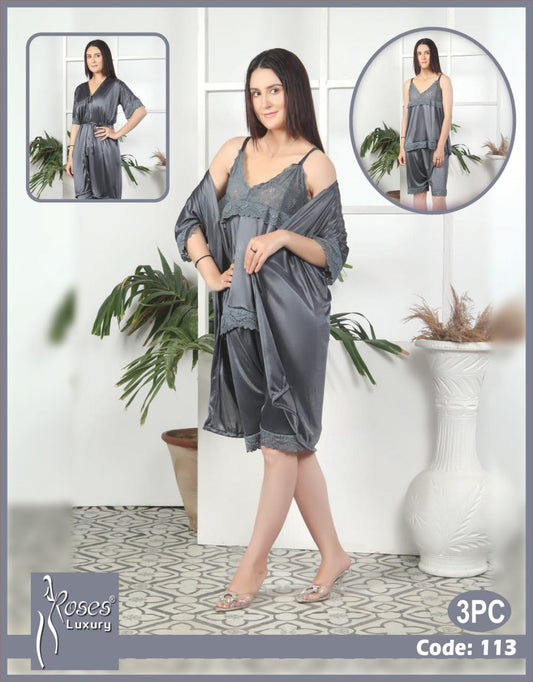 Roses Luxury 3-Piece Nightwear Set