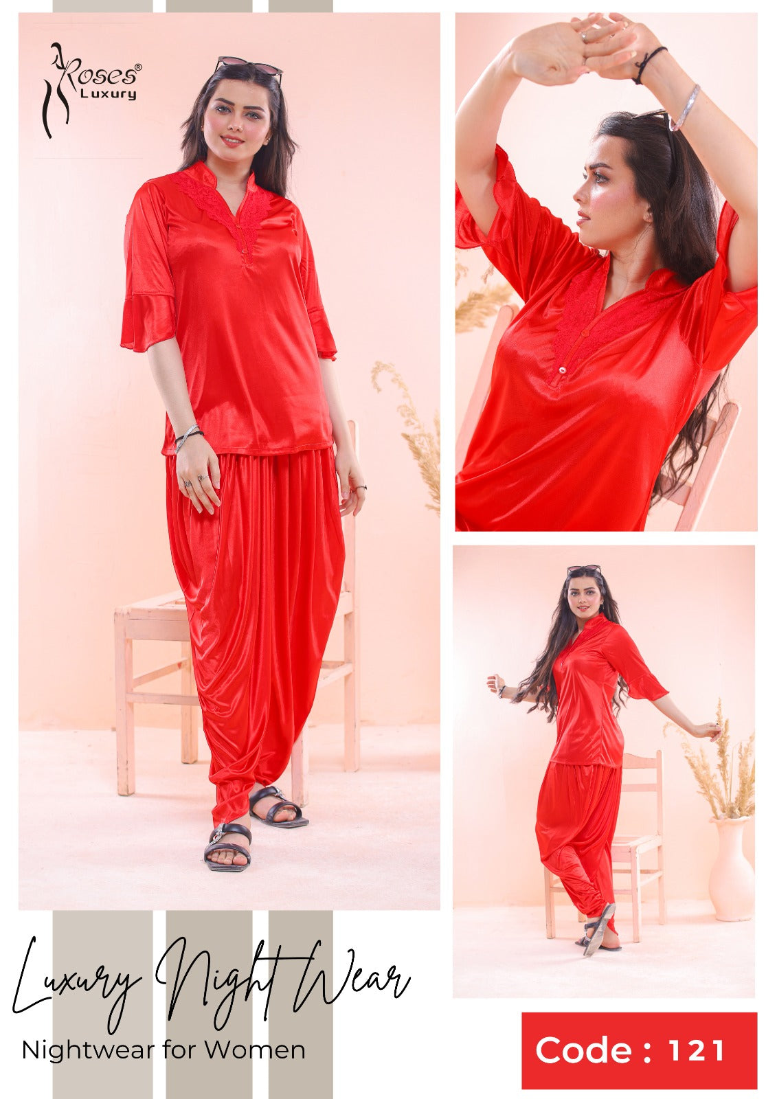 Roses Luxury 2-Piece Patyala Nightwear Set