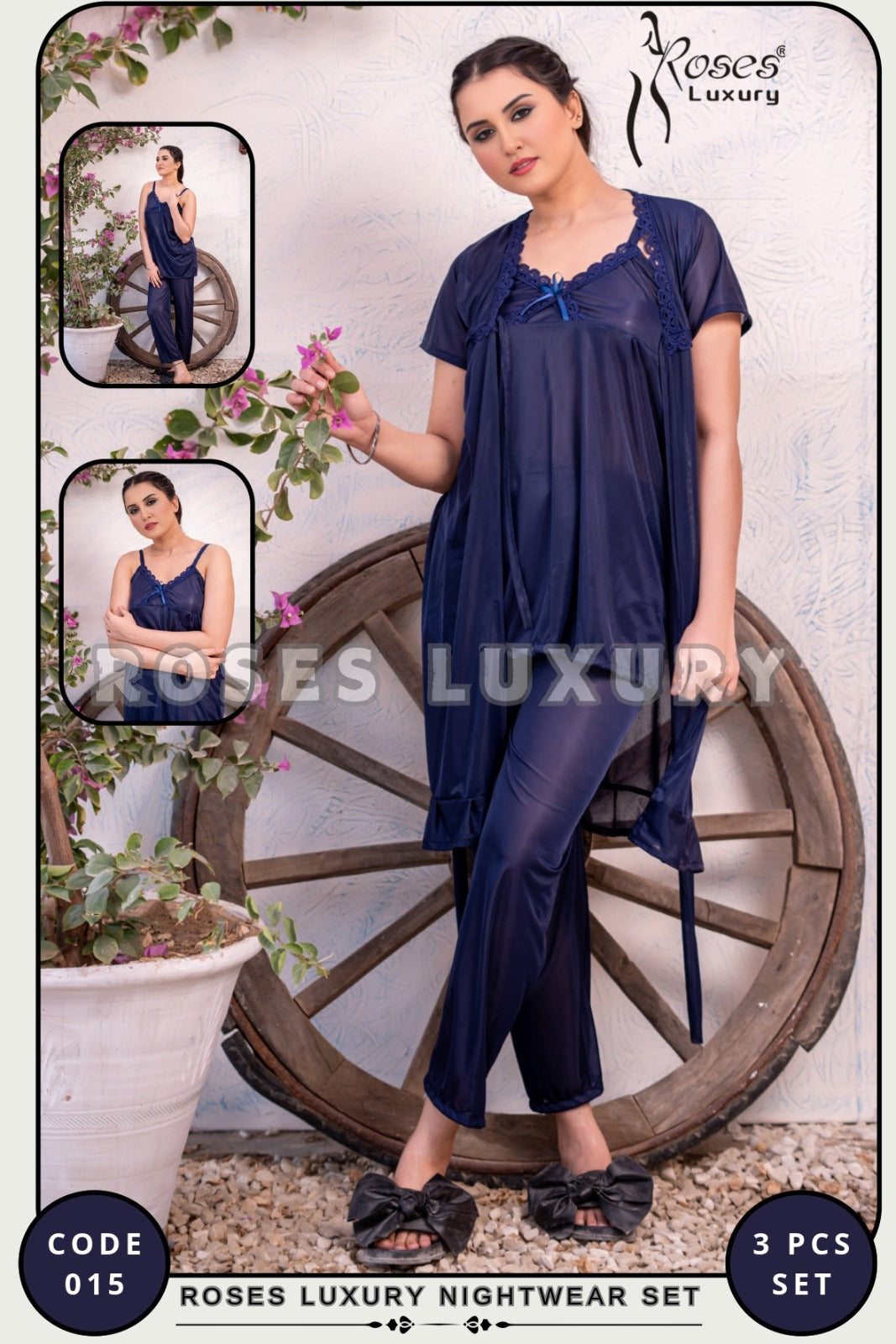 Roses Luxury 3-Piece Nightwear Set