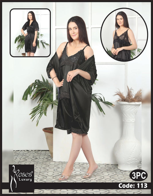 Roses Luxury 3-Piece Nightwear Set