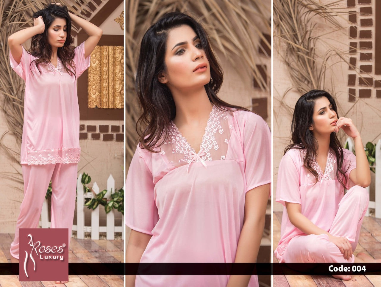Roses Luxury 2-Piece Satin Nighty Set